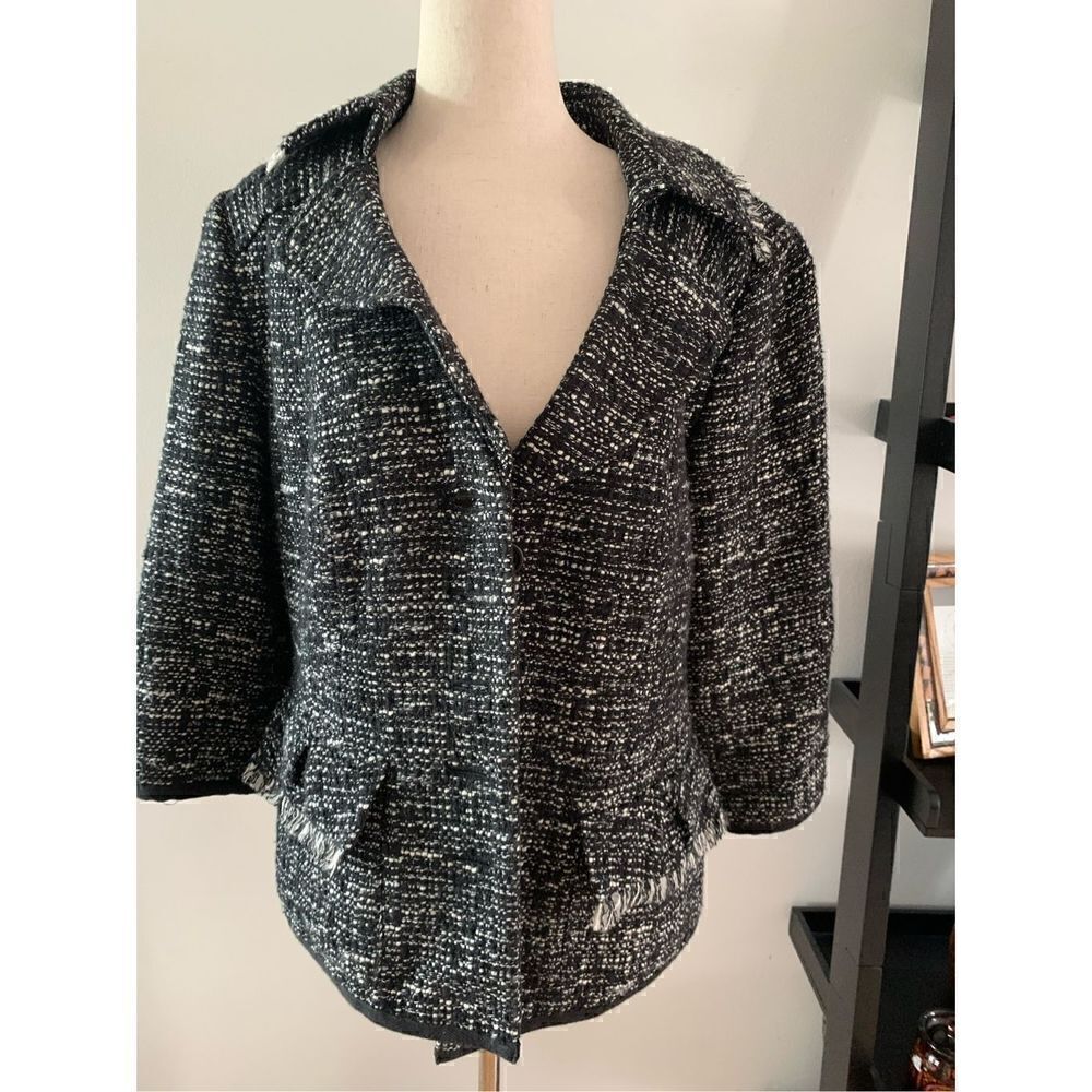 Lane Bryant Jacket Womens 16 Size Black White Fringe Trim Career Office - Picture 1 of 5